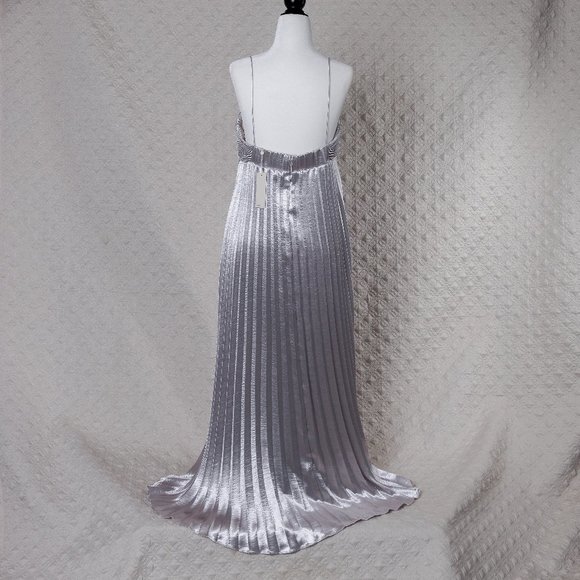 NWT Rebecca Taylor | Silver Lamé Pleated Strapless Dress - sz 10 - Picture 10 of 10